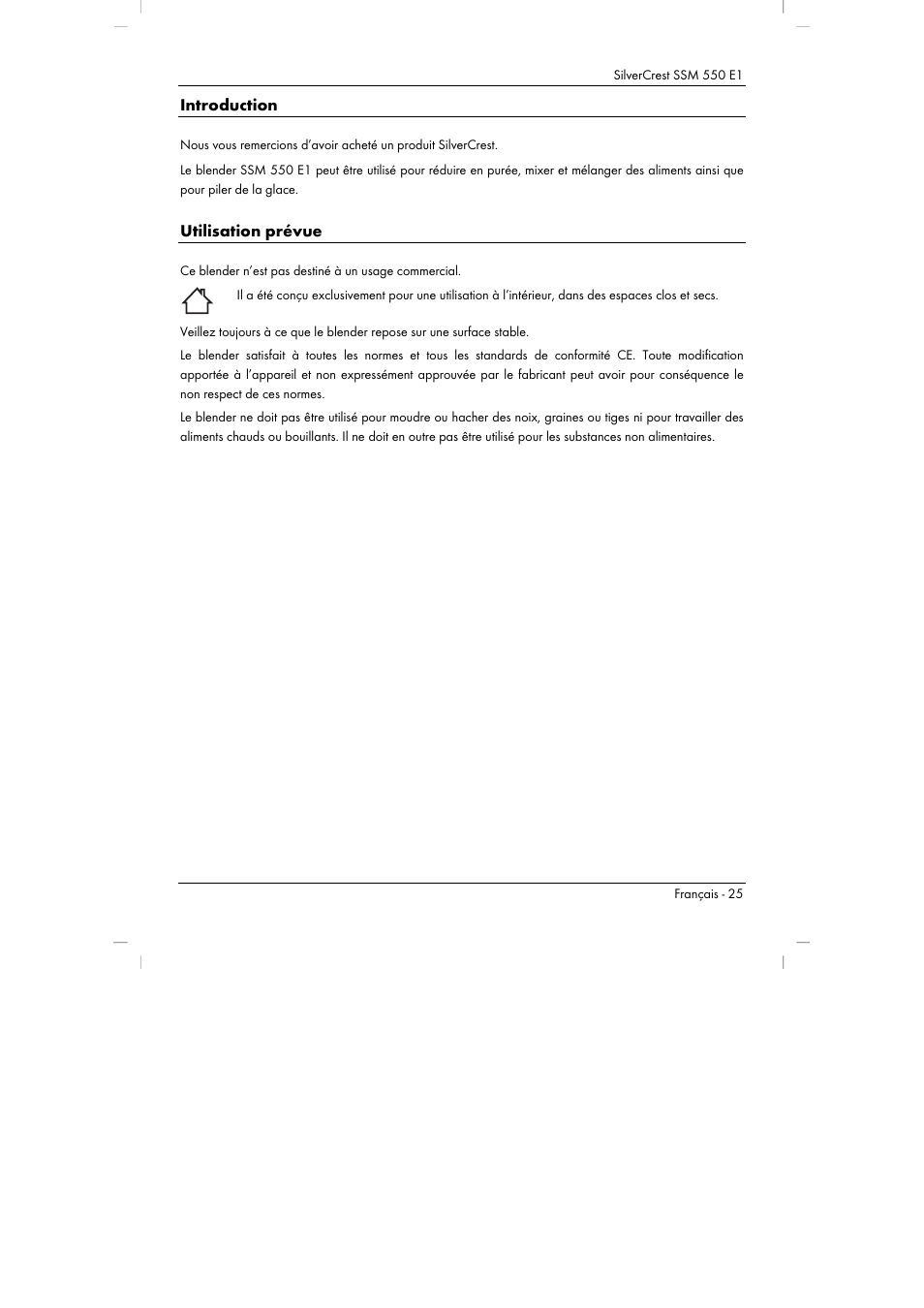 Introduction, Utilisation prévue | Silvercrest SSM 550 E1 User Manual | Page 27 / 90