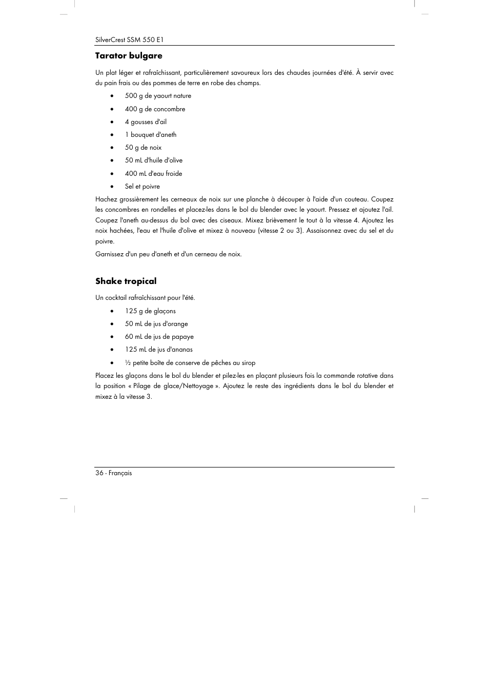 Tarator bulgare, Shake tropical | Silvercrest SSM 550 E1 User Manual | Page 38 / 90