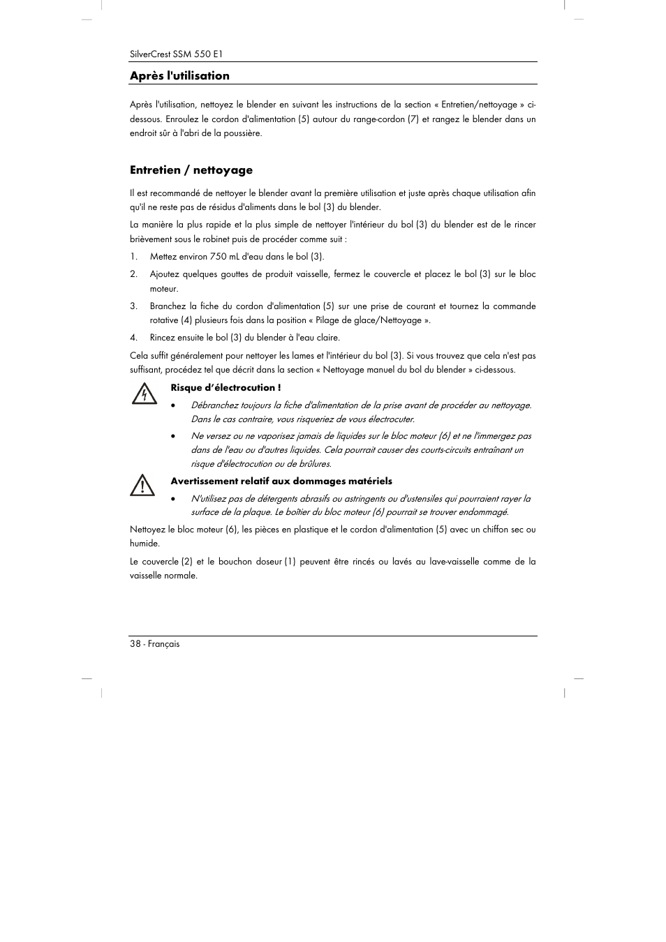 Après l'utilisation, Entretien / nettoyage | Silvercrest SSM 550 E1 User Manual | Page 40 / 90