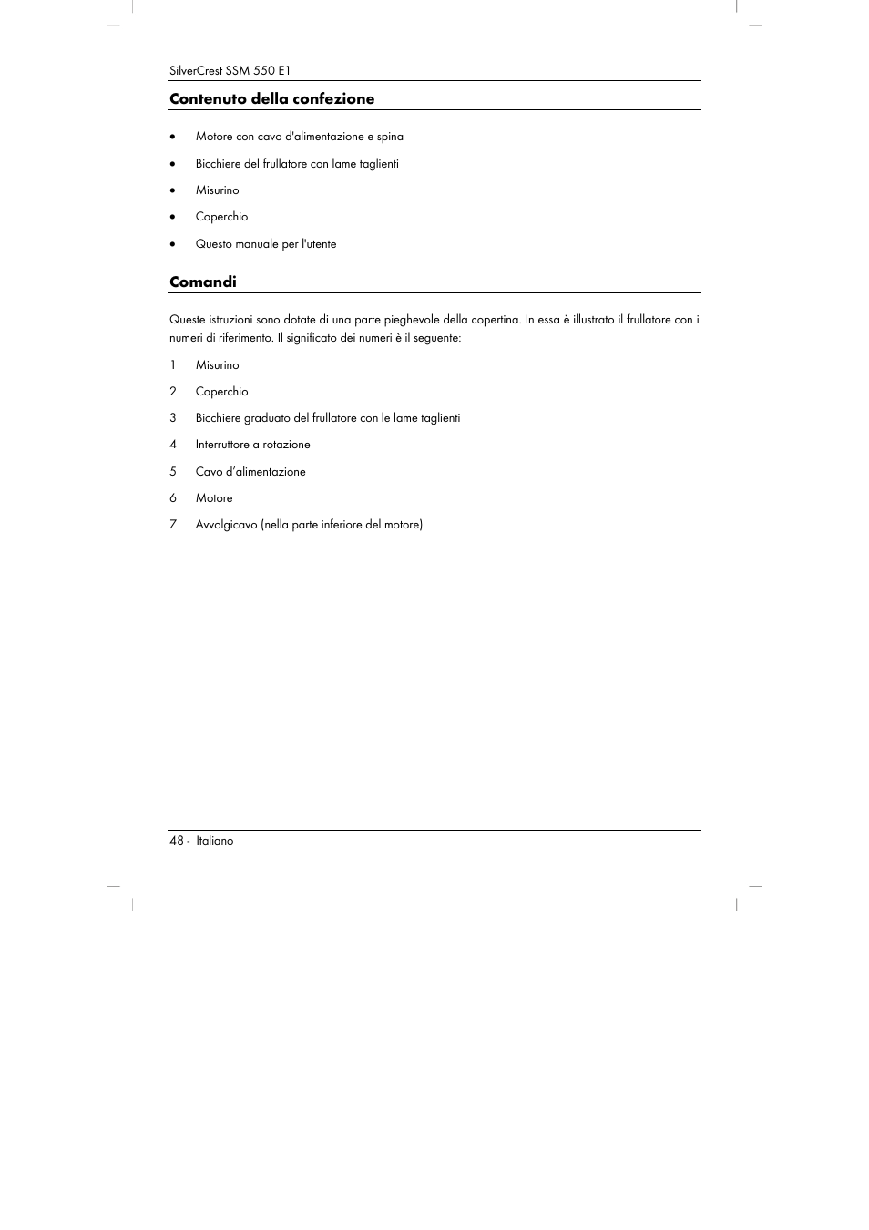 Contenuto della confezione, Comandi | Silvercrest SSM 550 E1 User Manual | Page 50 / 90