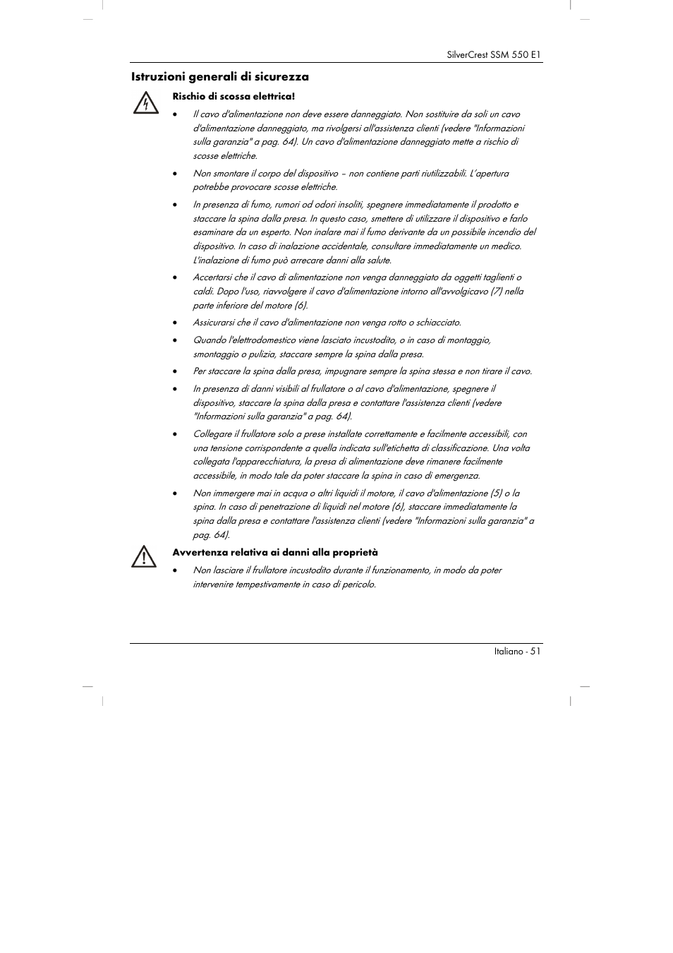 Istruzioni generali di sicurezza | Silvercrest SSM 550 E1 User Manual | Page 53 / 90