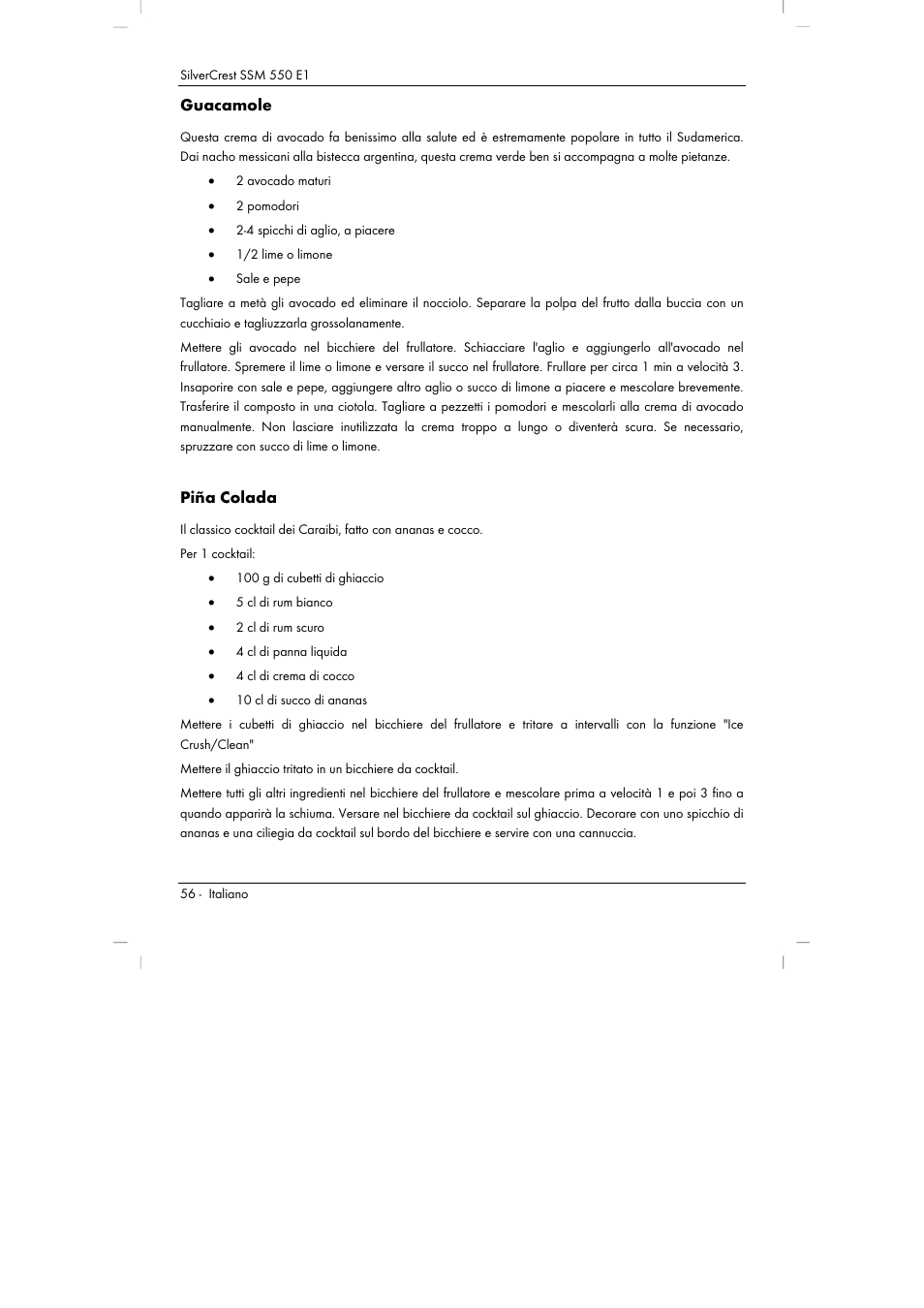 Guacamole, Piña colada | Silvercrest SSM 550 E1 User Manual | Page 58 / 90