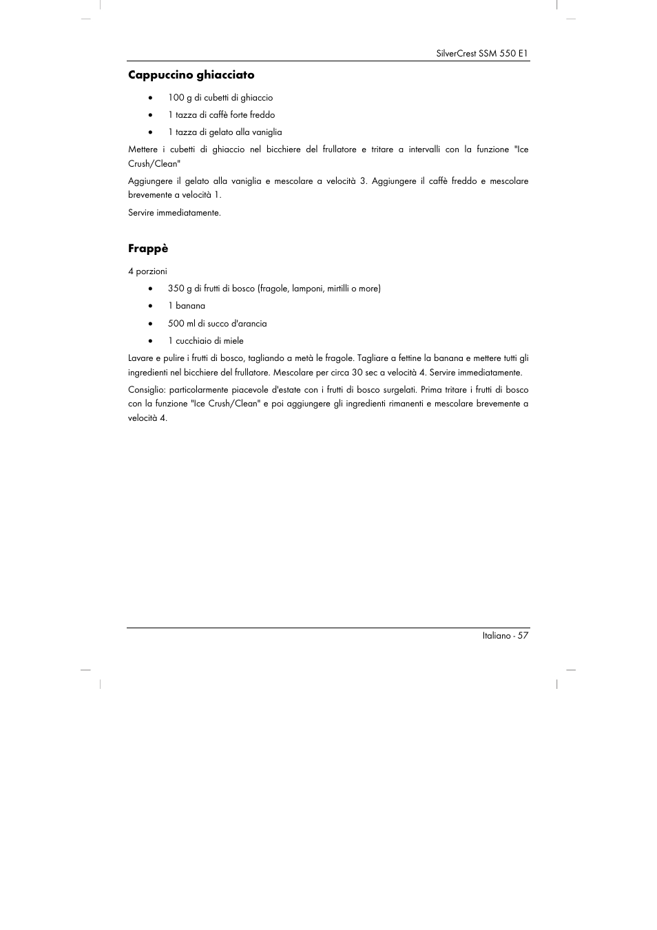 Cappuccino ghiacciato, Frappè | Silvercrest SSM 550 E1 User Manual | Page 59 / 90