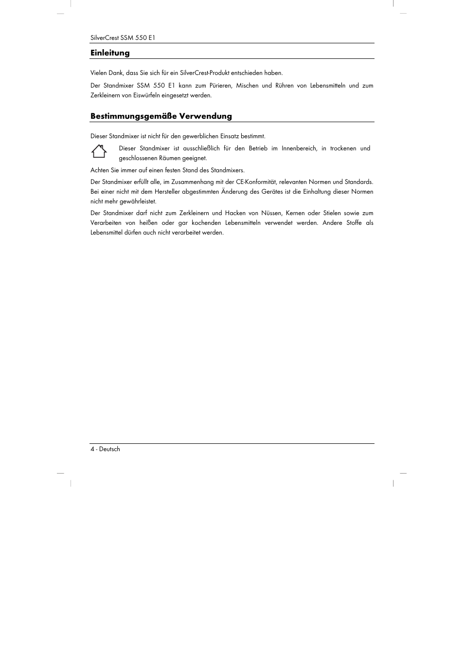 Einleitung, Bestimmungsgemäße verwendung | Silvercrest SSM 550 E1 User Manual | Page 6 / 90