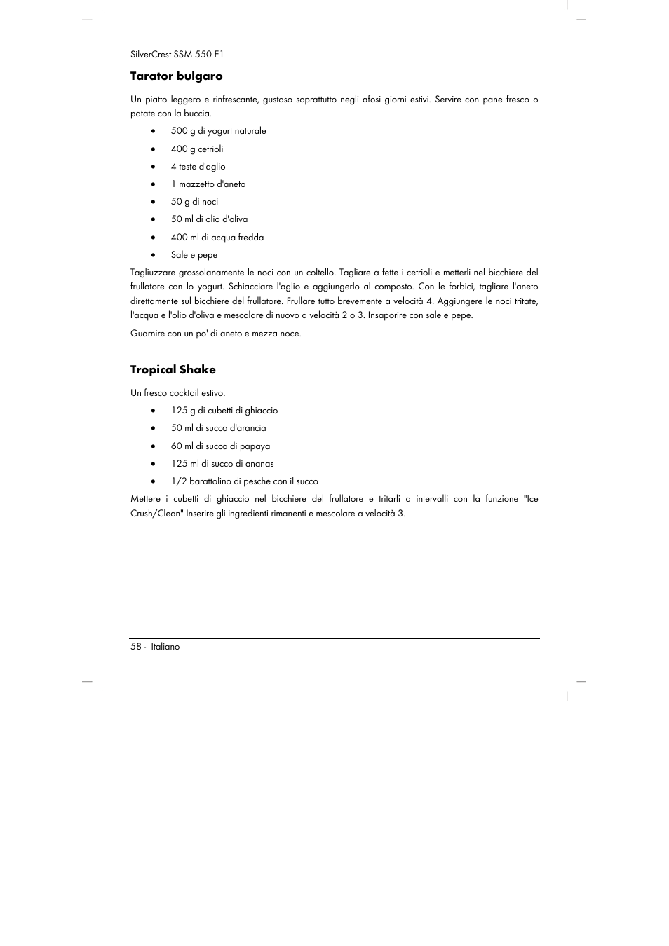 Tarator bulgaro, Tropical shake | Silvercrest SSM 550 E1 User Manual | Page 60 / 90