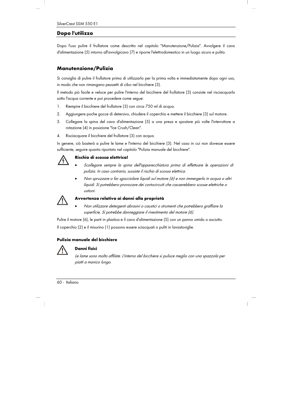 Dopo l'utilizzo, Manutenzione/pulizia | Silvercrest SSM 550 E1 User Manual | Page 62 / 90