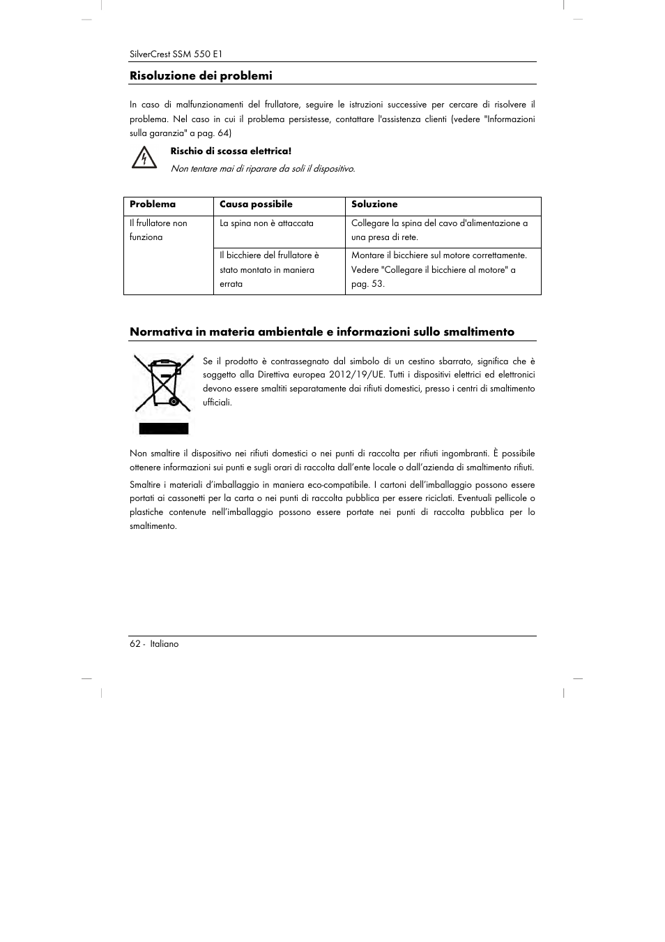 Risoluzione dei problemi | Silvercrest SSM 550 E1 User Manual | Page 64 / 90