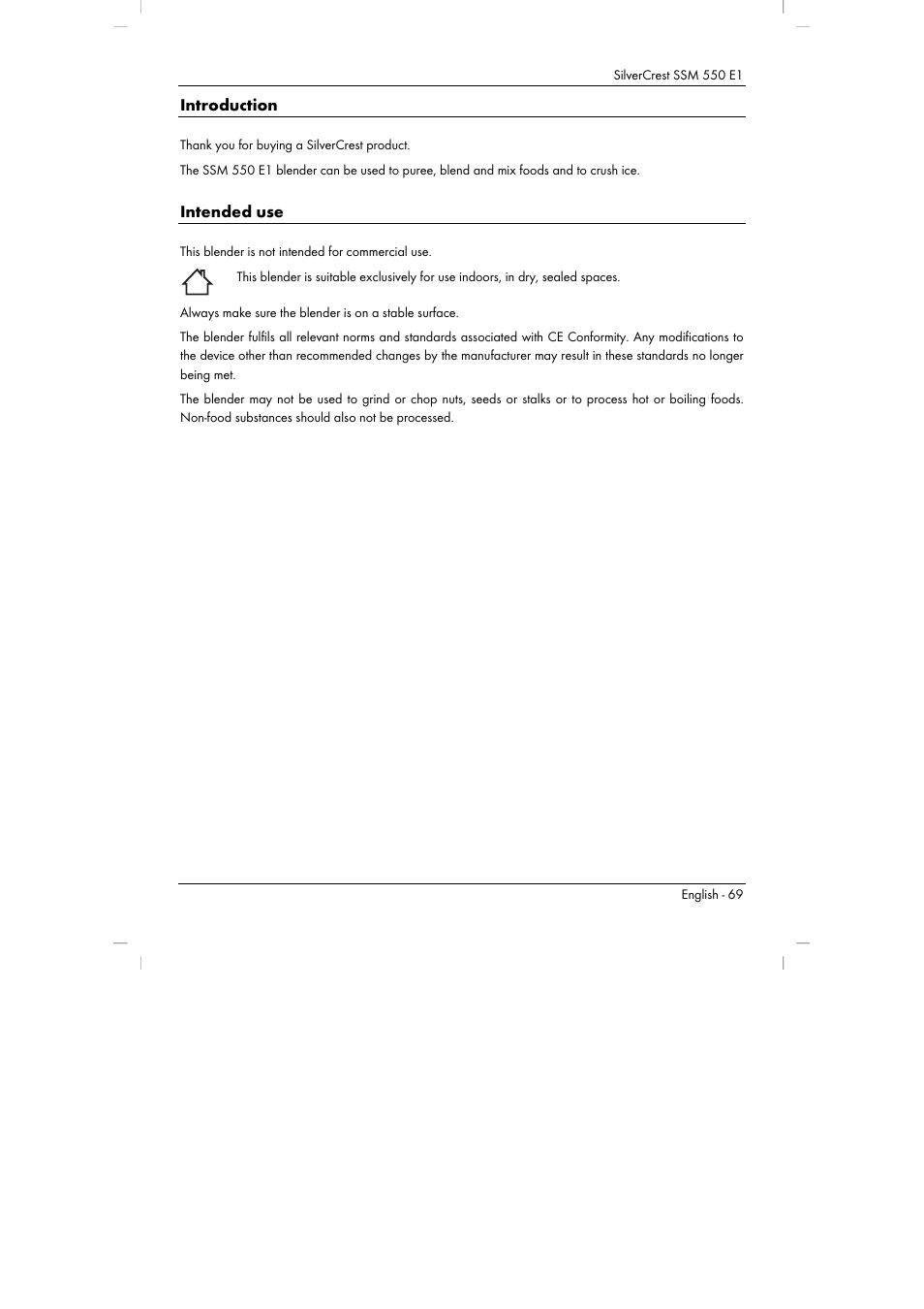 Introduction, Intended use | Silvercrest SSM 550 E1 User Manual | Page 71 / 90