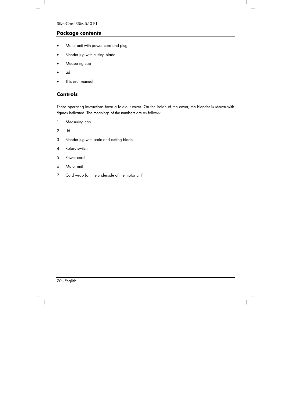 Package contents, Controls | Silvercrest SSM 550 E1 User Manual | Page 72 / 90