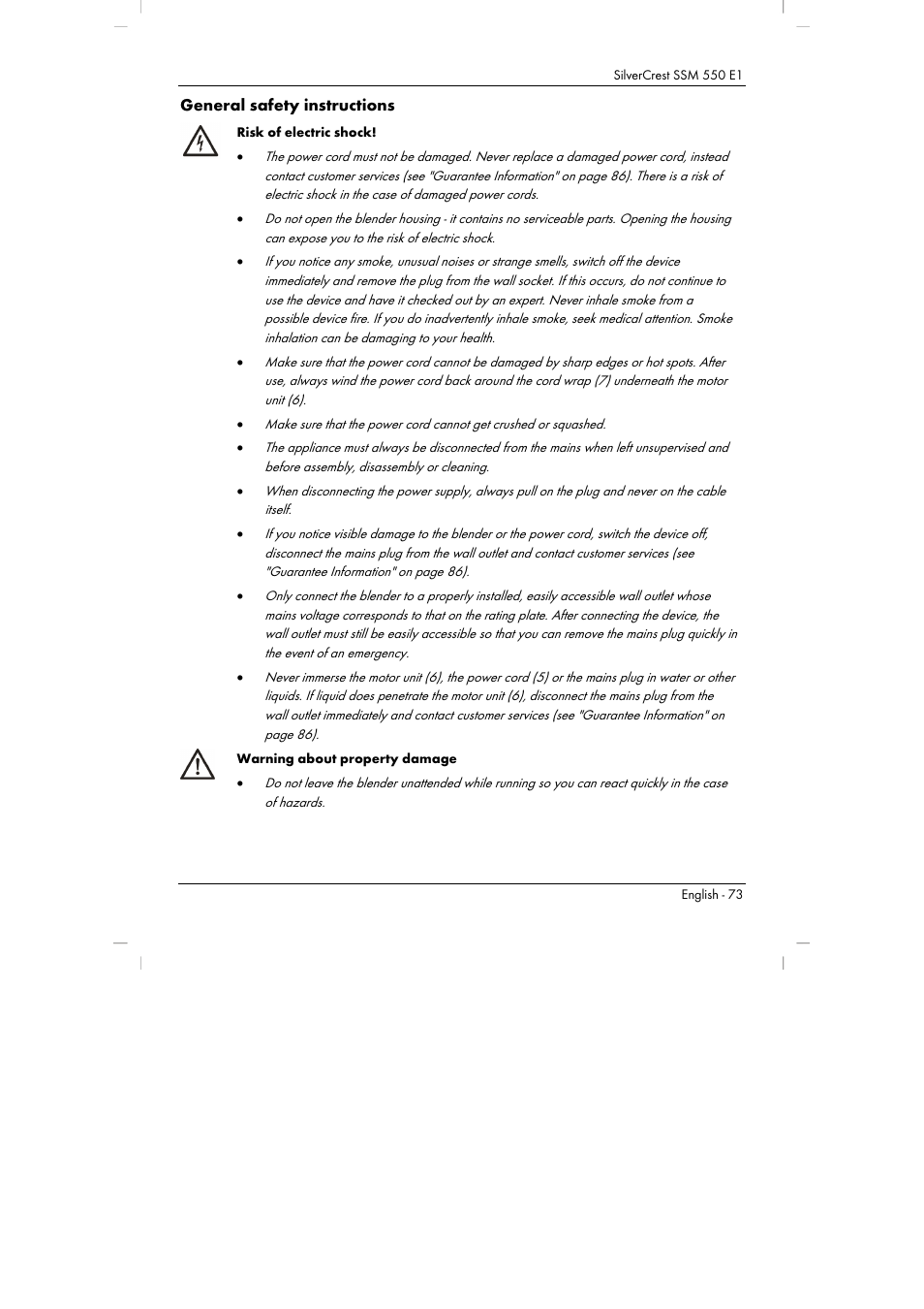 General safety instructions | Silvercrest SSM 550 E1 User Manual | Page 75 / 90