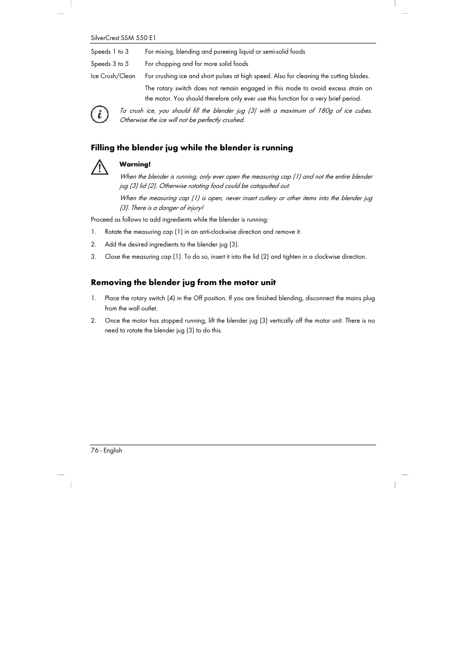 Removing the blender jug from the motor unit | Silvercrest SSM 550 E1 User Manual | Page 78 / 90