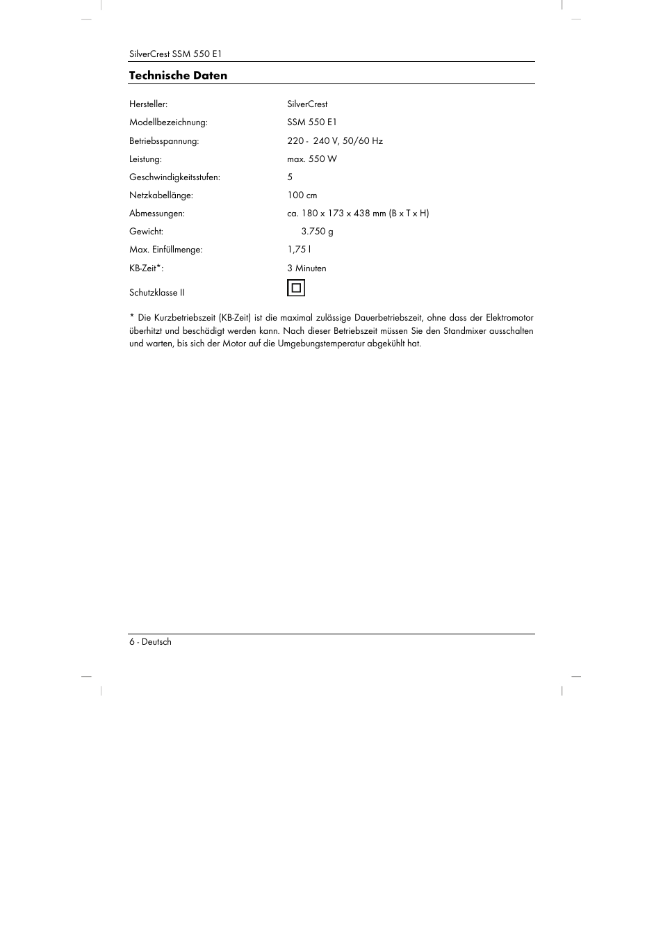 Technische daten | Silvercrest SSM 550 E1 User Manual | Page 8 / 90