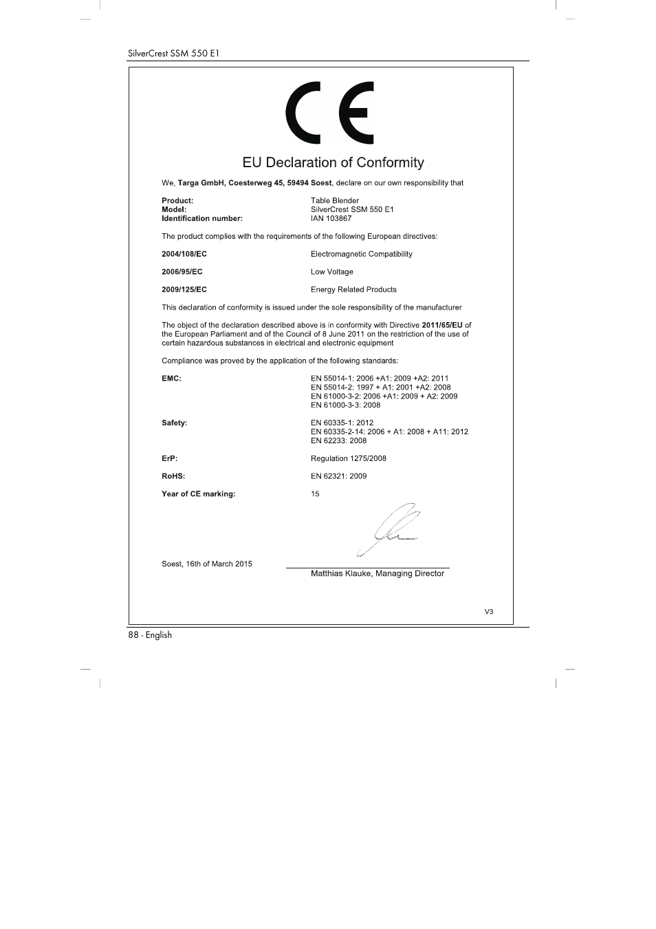 Silvercrest SSM 550 E1 User Manual | Page 90 / 90