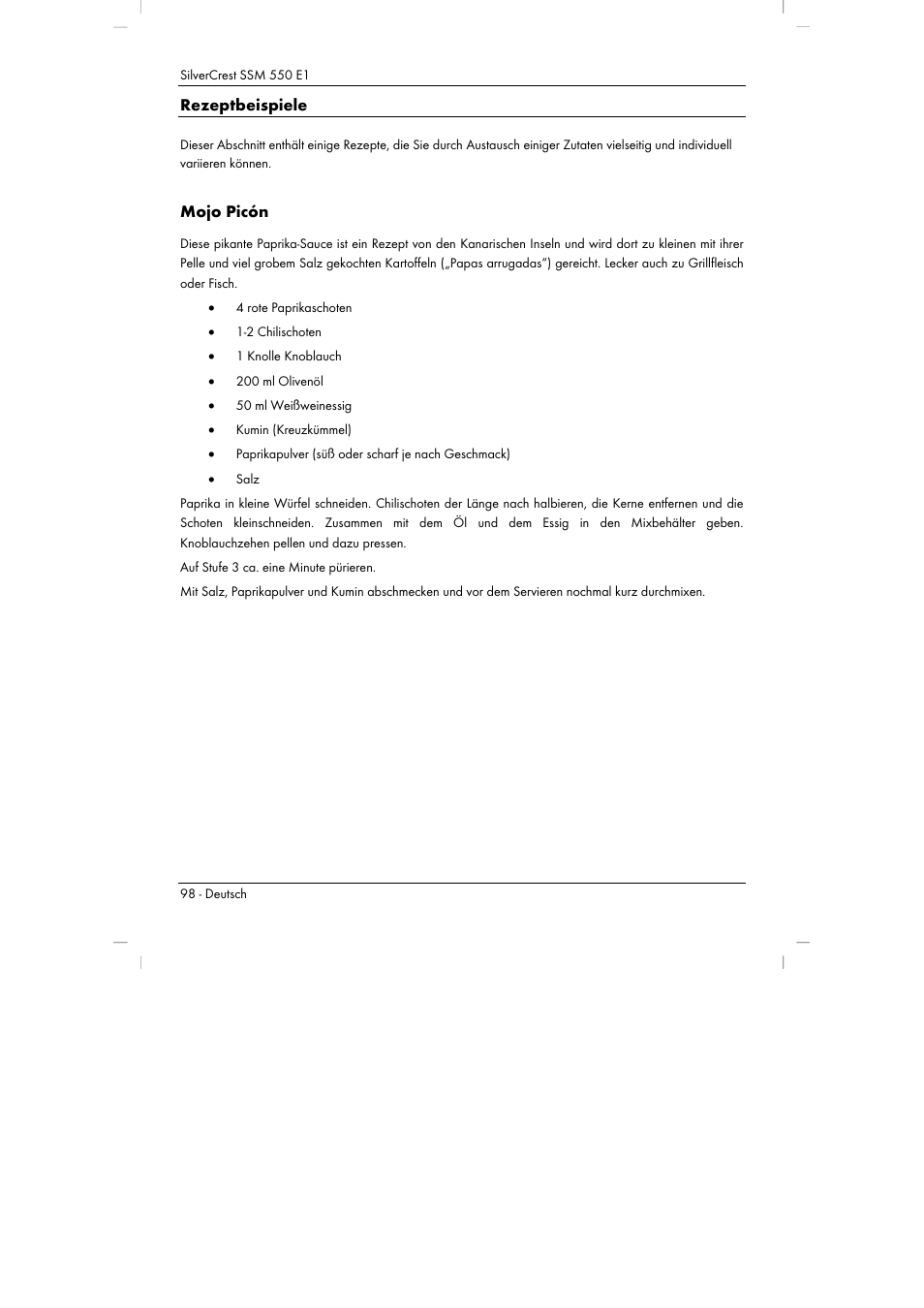 Rezeptbeispiele, Mojo picón | Silvercrest SSM 550 E1 User Manual | Page 100 / 110