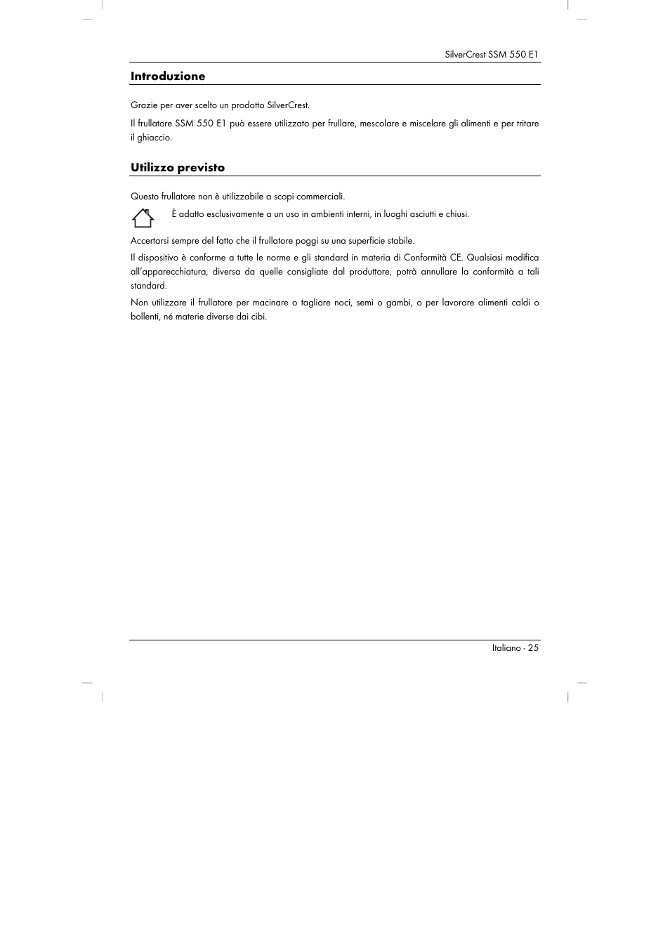 Introduzione, Utilizzo previsto | Silvercrest SSM 550 E1 User Manual | Page 27 / 110