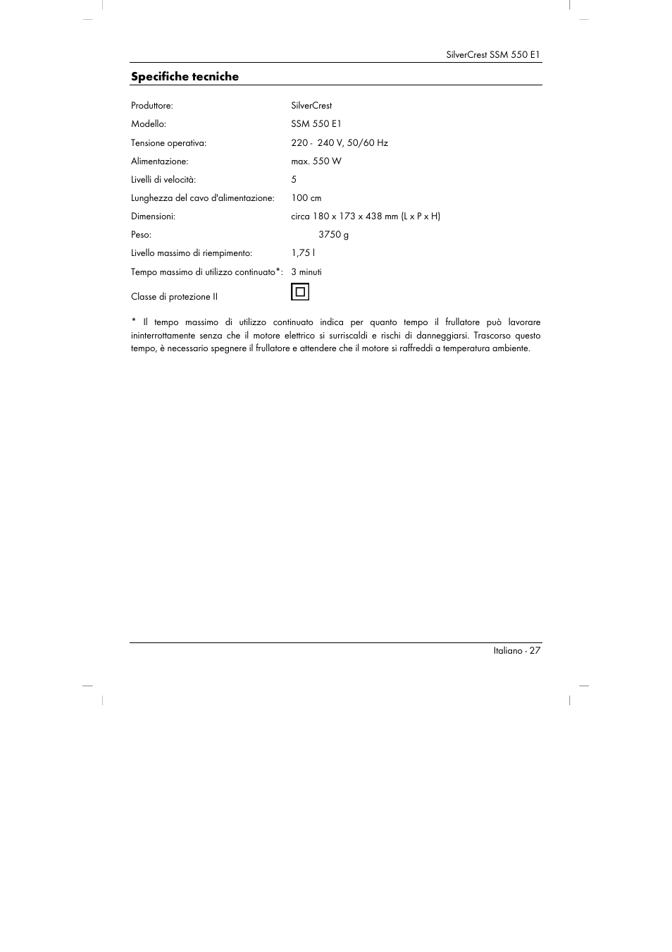 Specifiche tecniche | Silvercrest SSM 550 E1 User Manual | Page 29 / 110
