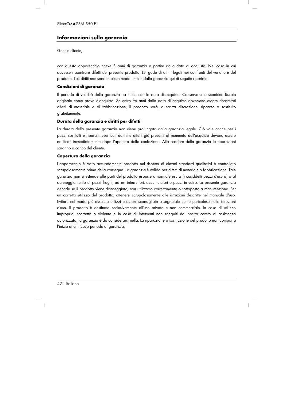 Informazioni sulla garanzia | Silvercrest SSM 550 E1 User Manual | Page 44 / 110