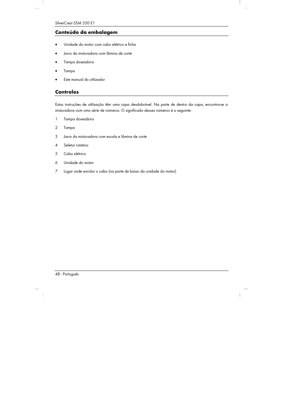 Conteúdo da embalagem, Controlos | Silvercrest SSM 550 E1 User Manual | Page 50 / 110
