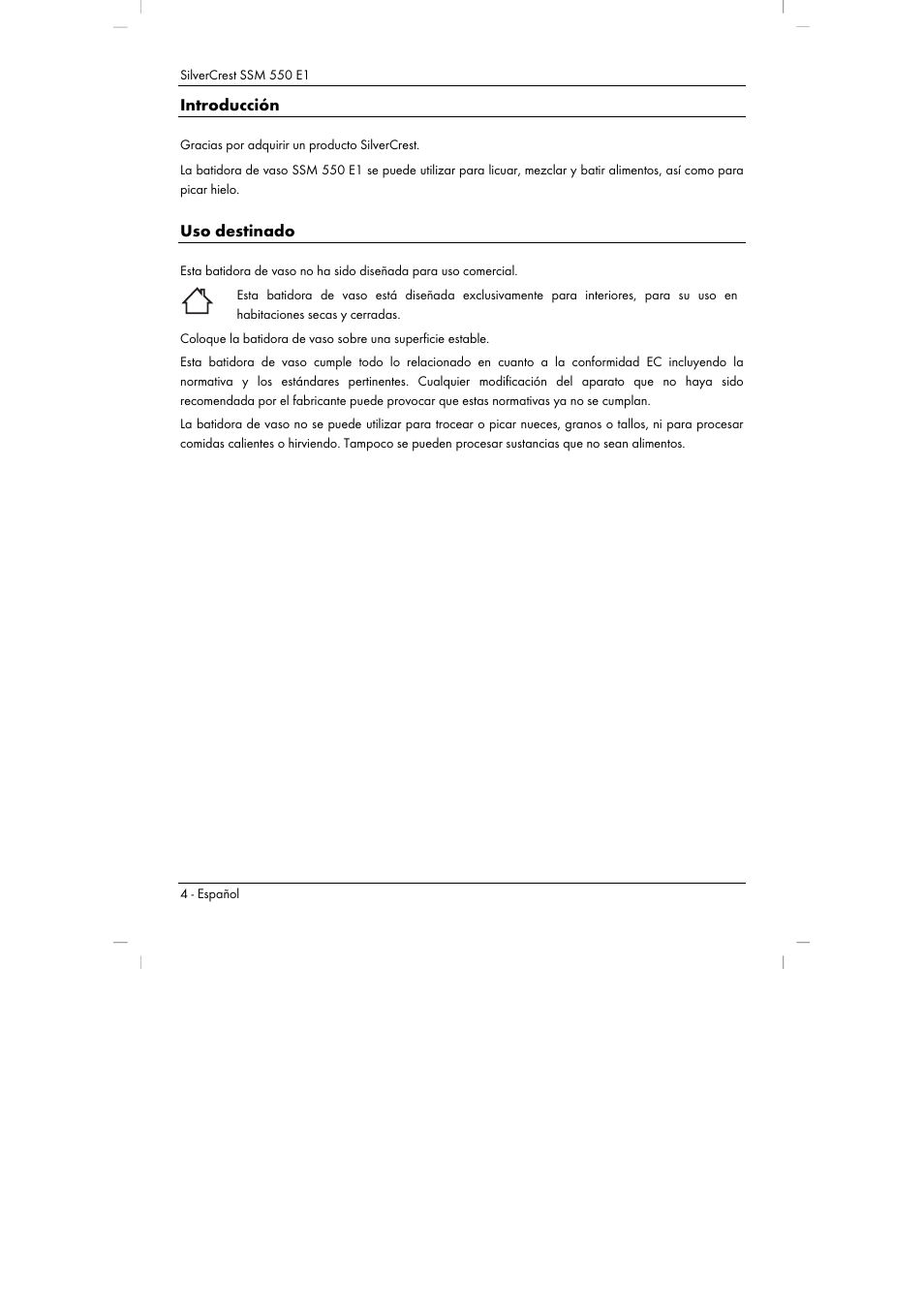 Introducción, Uso destinado | Silvercrest SSM 550 E1 User Manual | Page 6 / 110