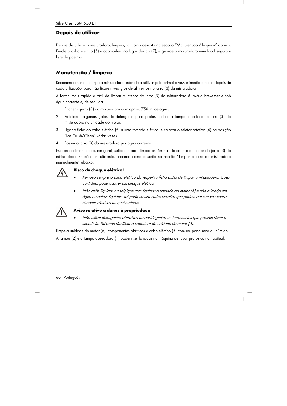 Depois de utilizar, Manutenção / limpeza | Silvercrest SSM 550 E1 User Manual | Page 62 / 110