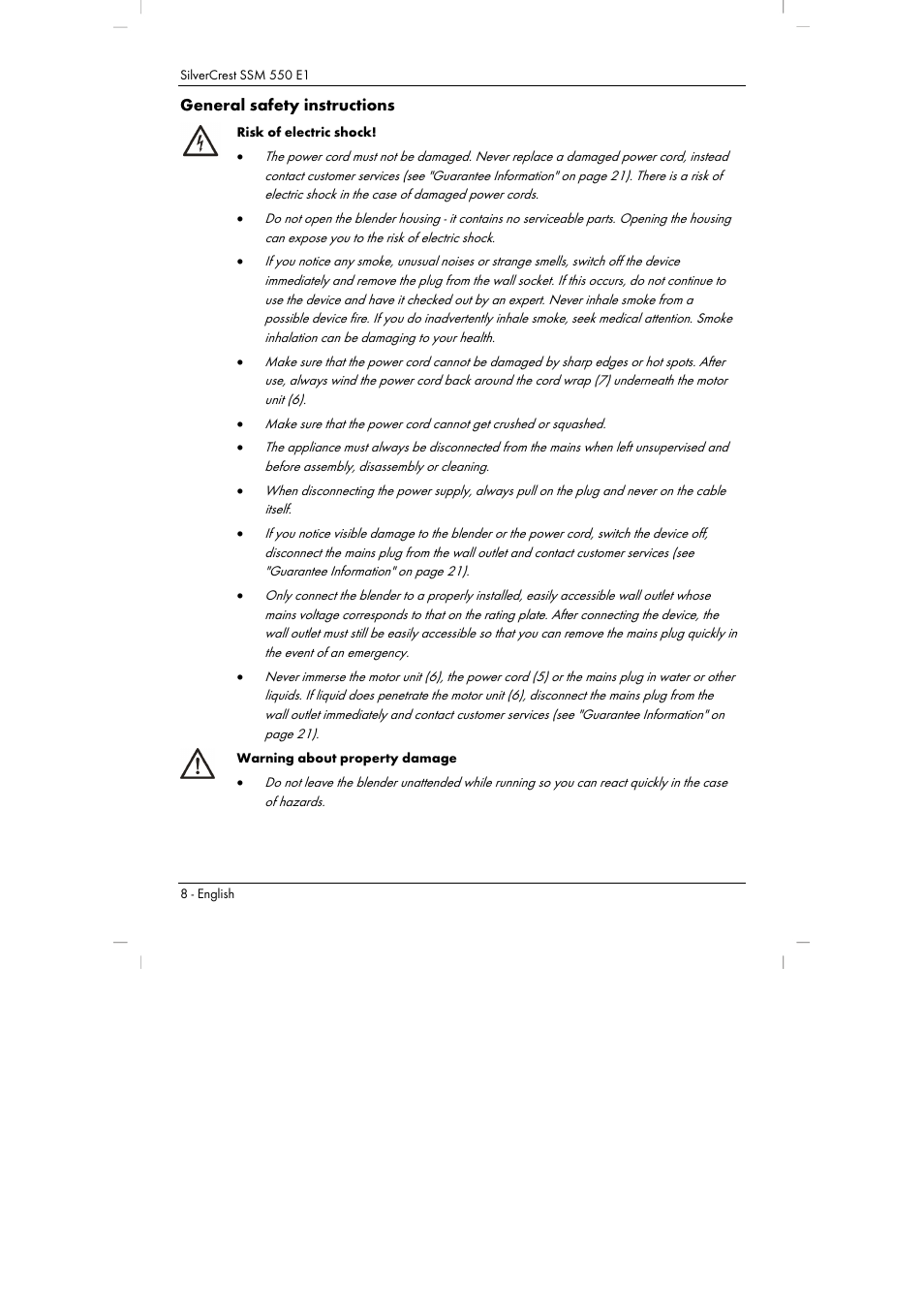 General safety instructions | Silvercrest SSM 550 E1 User Manual | Page 10 / 154