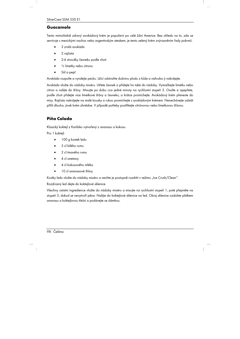 Guacamole, Piña colada | Silvercrest SSM 550 E1 User Manual | Page 100 / 154