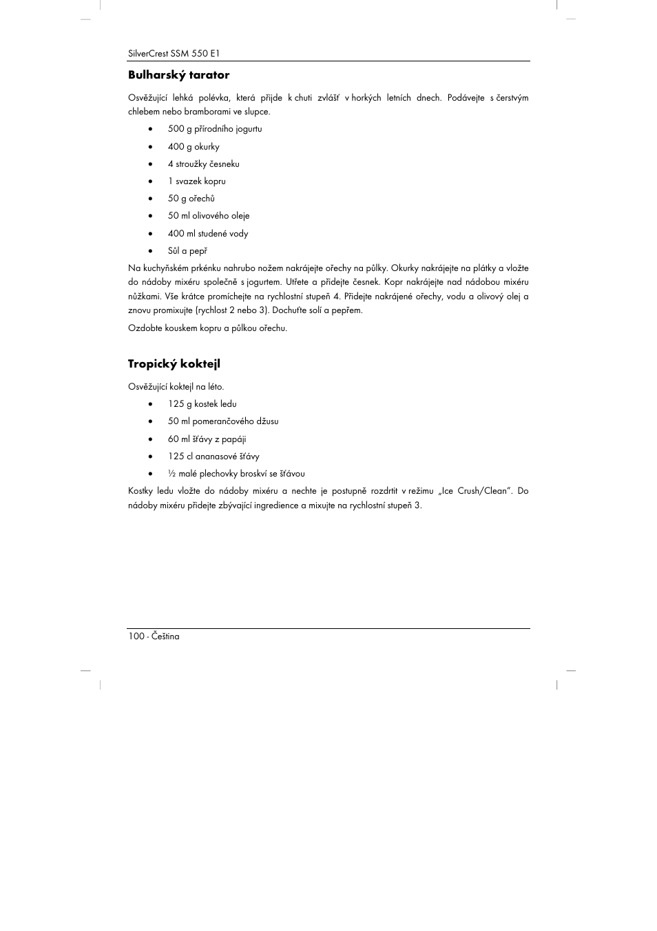 Bulharský tarator, Tropický koktejl | Silvercrest SSM 550 E1 User Manual | Page 102 / 154