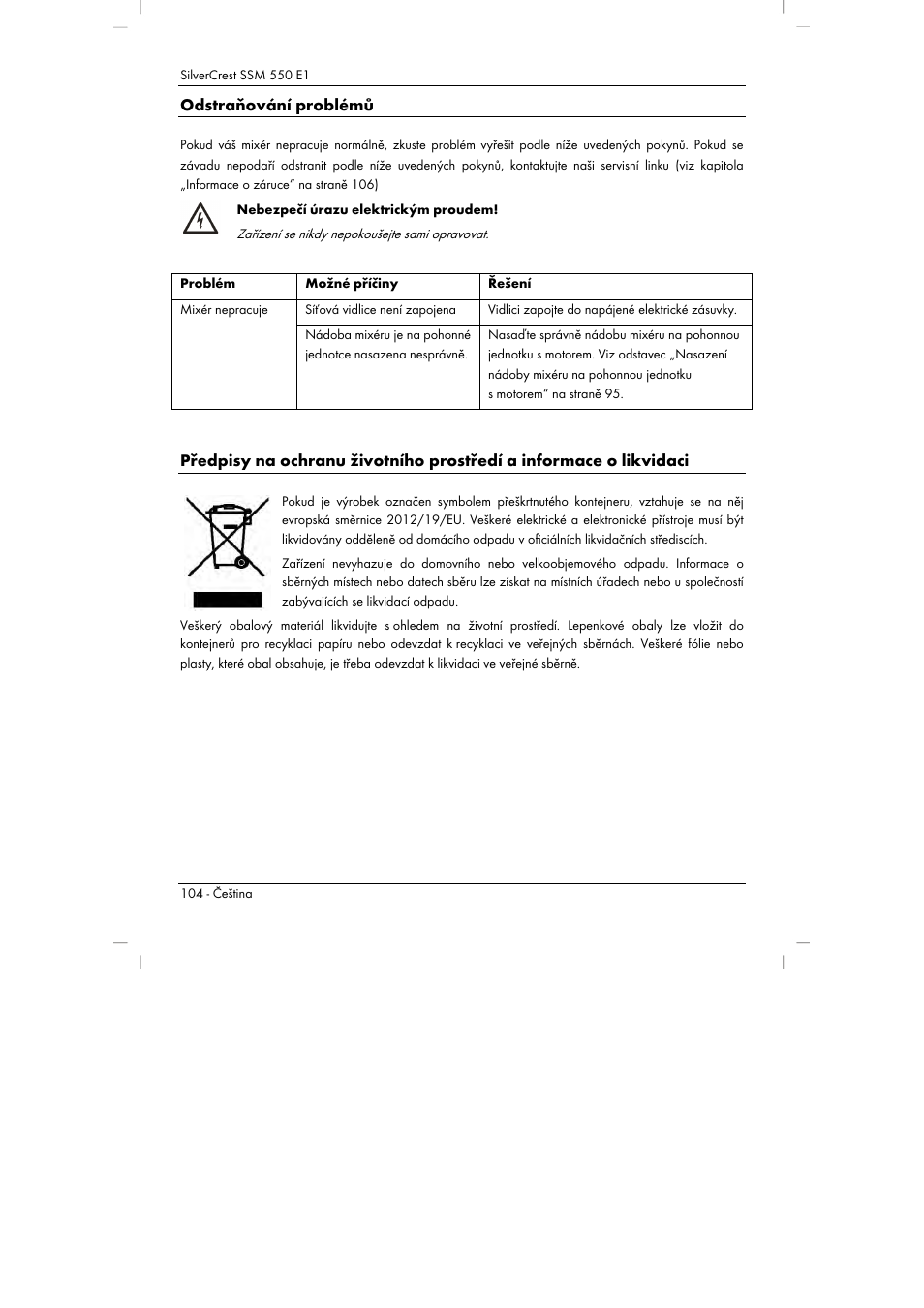 Odstraňování problémů | Silvercrest SSM 550 E1 User Manual | Page 106 / 154