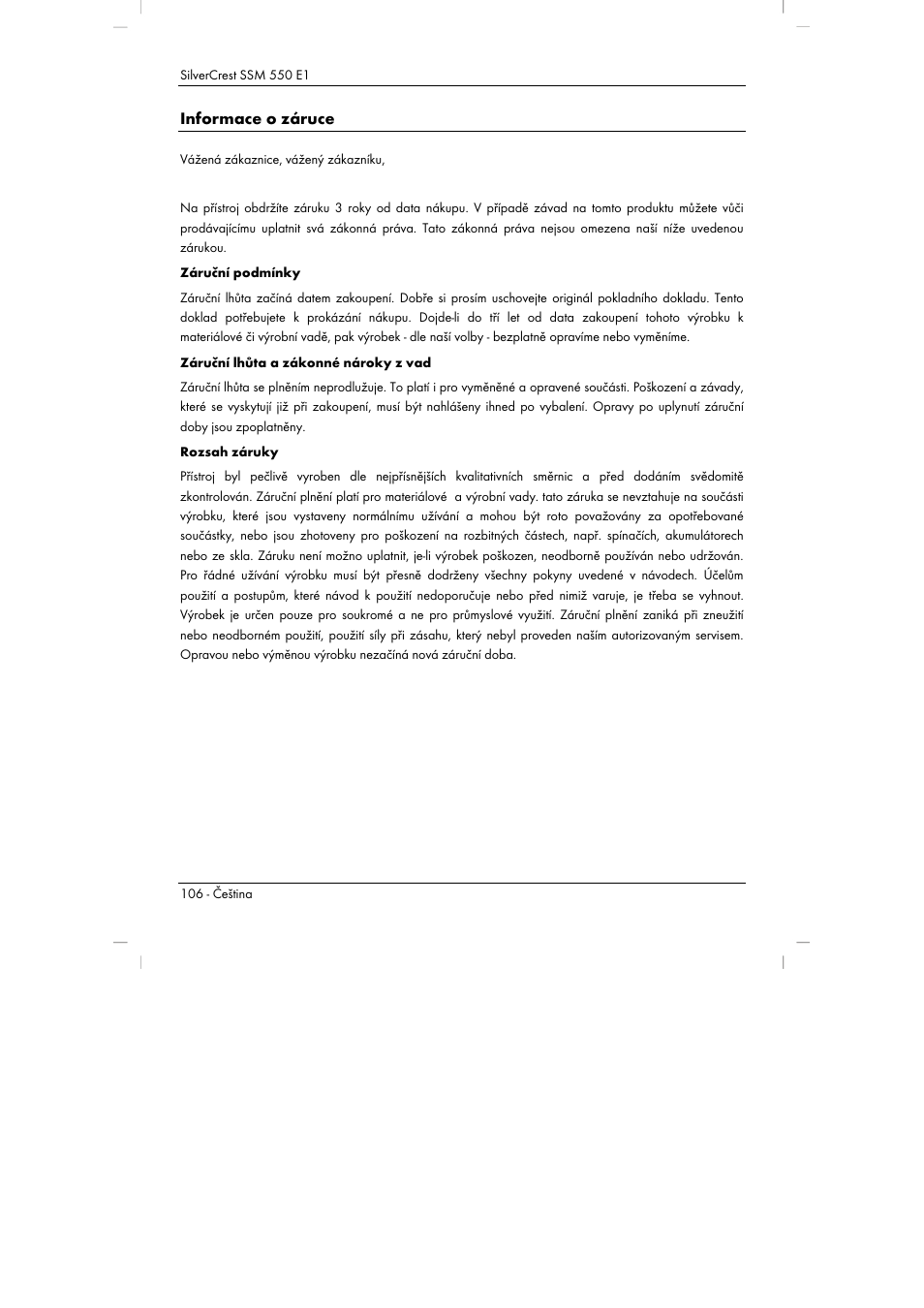 Informace o záruce | Silvercrest SSM 550 E1 User Manual | Page 108 / 154