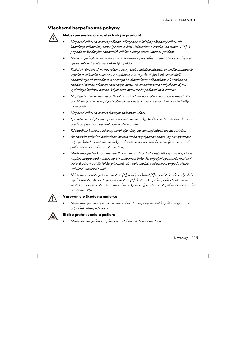 Všeobecné bezpečnostné pokyny | Silvercrest SSM 550 E1 User Manual | Page 117 / 154