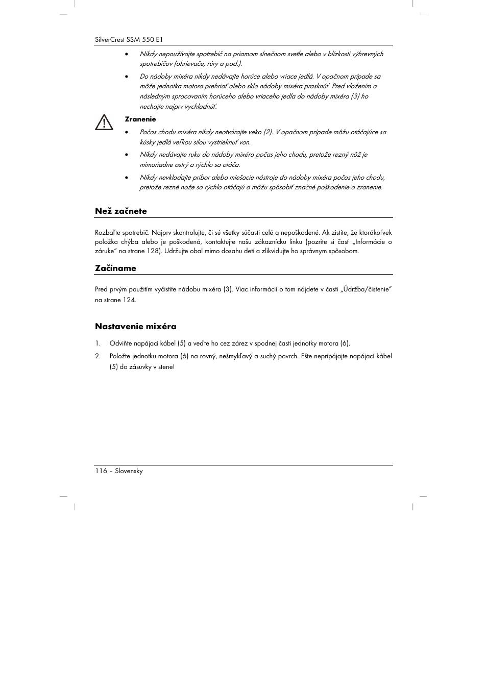 Než začnete, Začíname, Nastavenie mixéra | Silvercrest SSM 550 E1 User Manual | Page 118 / 154