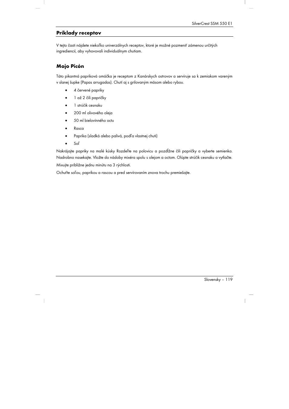 Príklady receptov, Mojo picón | Silvercrest SSM 550 E1 User Manual | Page 121 / 154
