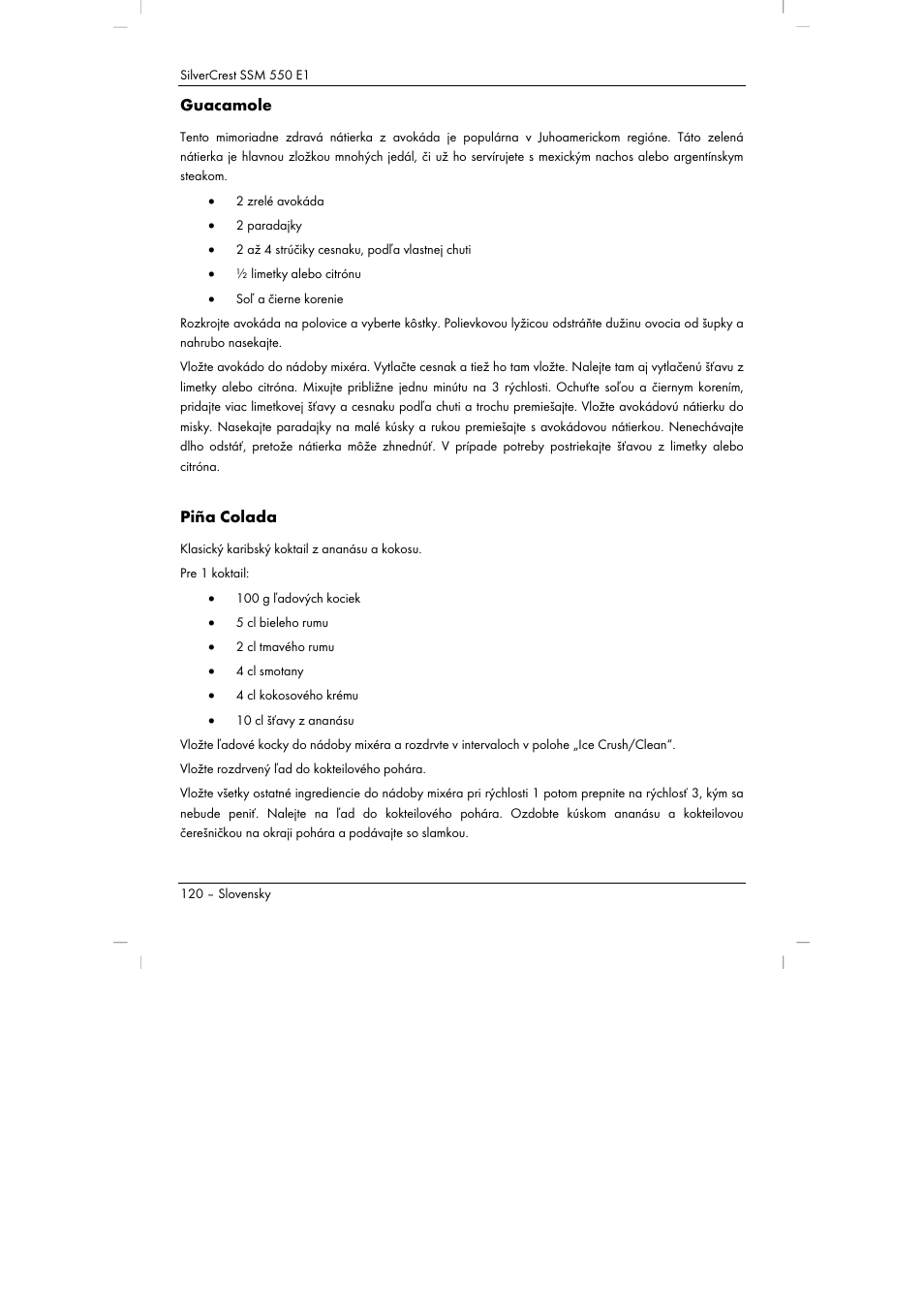 Guacamole, Piña colada | Silvercrest SSM 550 E1 User Manual | Page 122 / 154