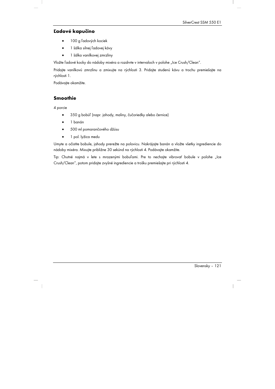 Ľadové kapučíno, Smoothie | Silvercrest SSM 550 E1 User Manual | Page 123 / 154