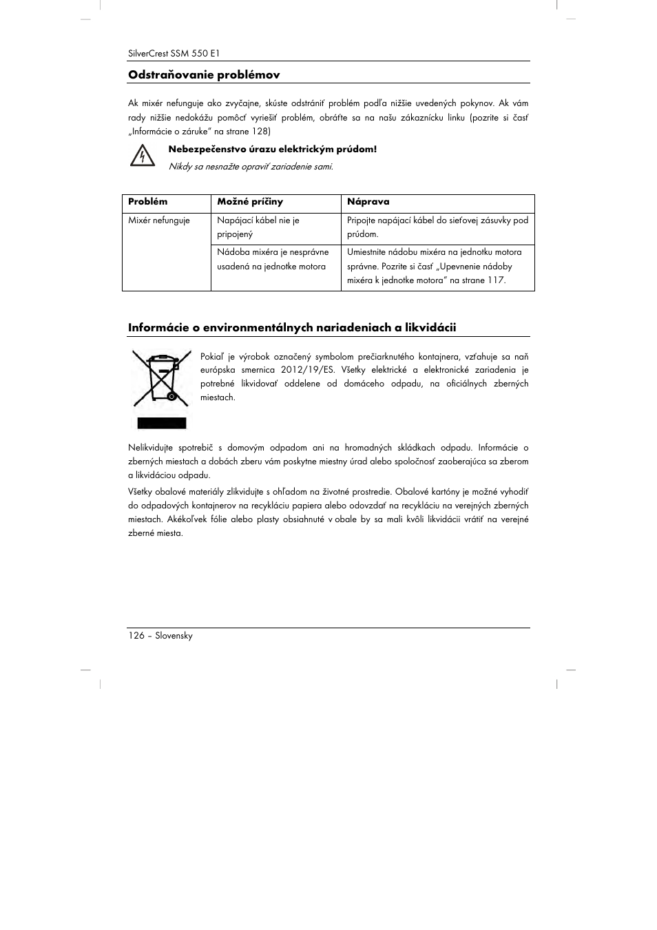 Odstraňovanie problémov | Silvercrest SSM 550 E1 User Manual | Page 128 / 154