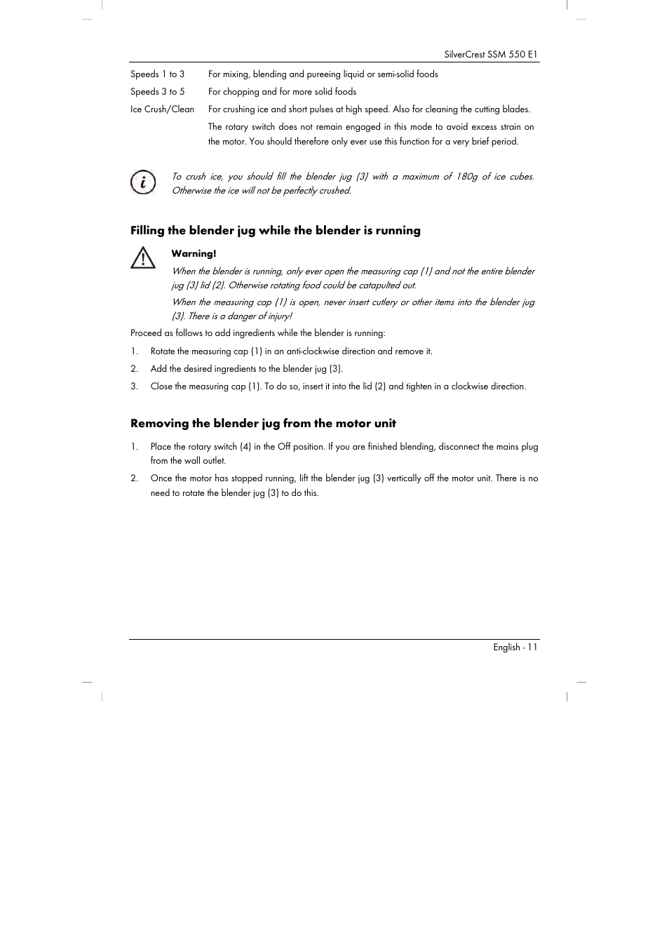 Removing the blender jug from the motor unit | Silvercrest SSM 550 E1 User Manual | Page 13 / 154