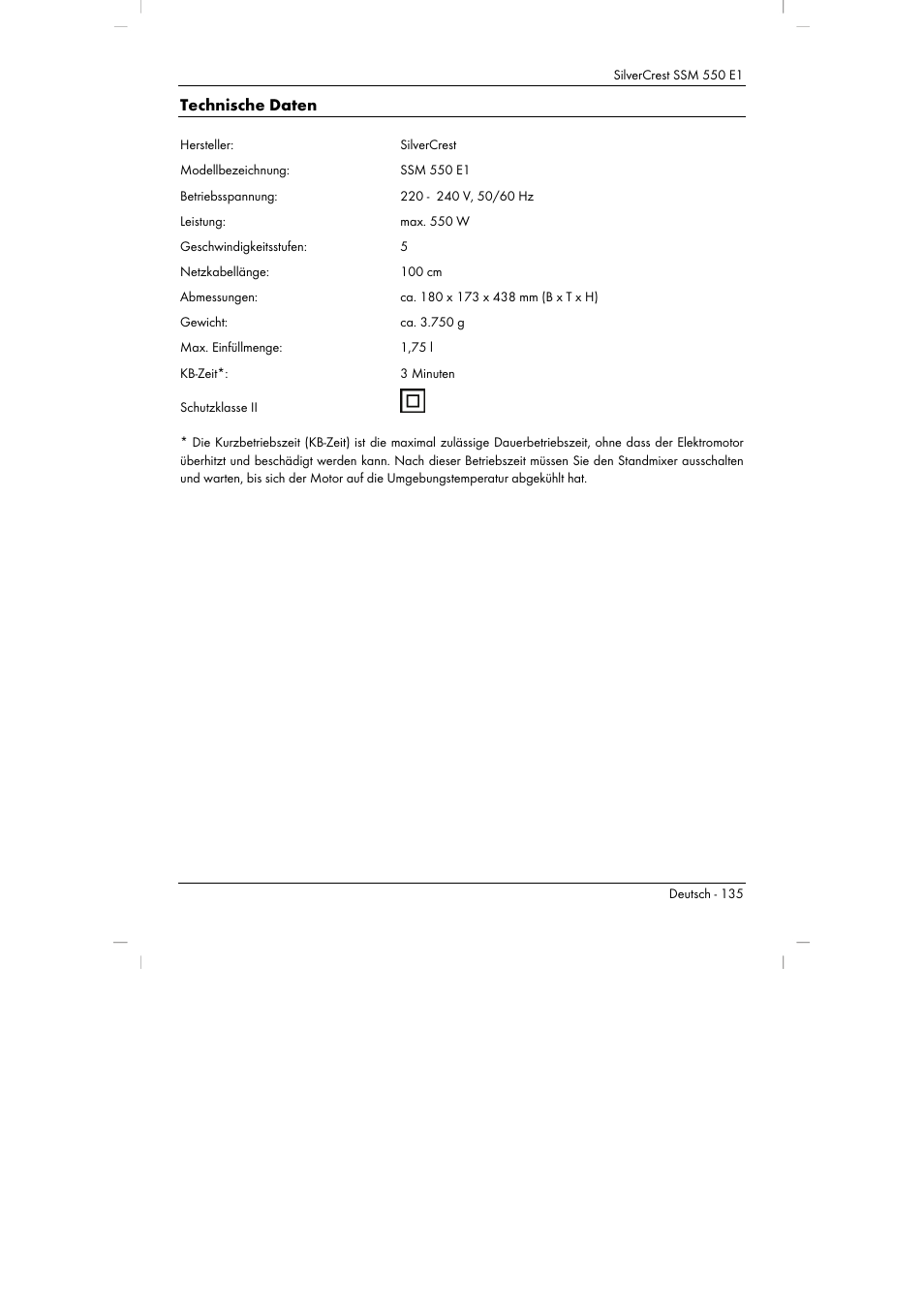 Technische daten | Silvercrest SSM 550 E1 User Manual | Page 137 / 154