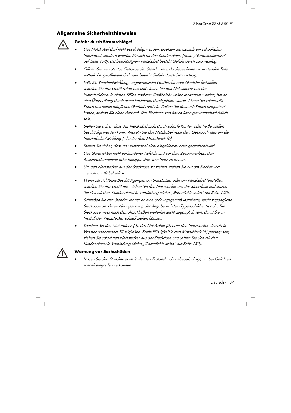 Allgemeine sicherheitshinweise | Silvercrest SSM 550 E1 User Manual | Page 139 / 154