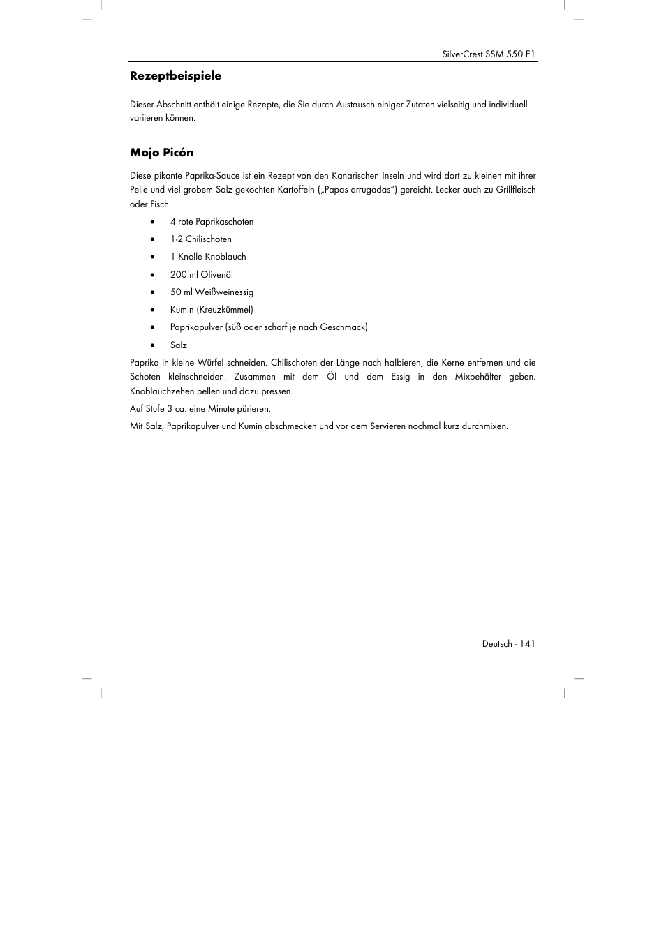 Rezeptbeispiele, Mojo picón | Silvercrest SSM 550 E1 User Manual | Page 143 / 154