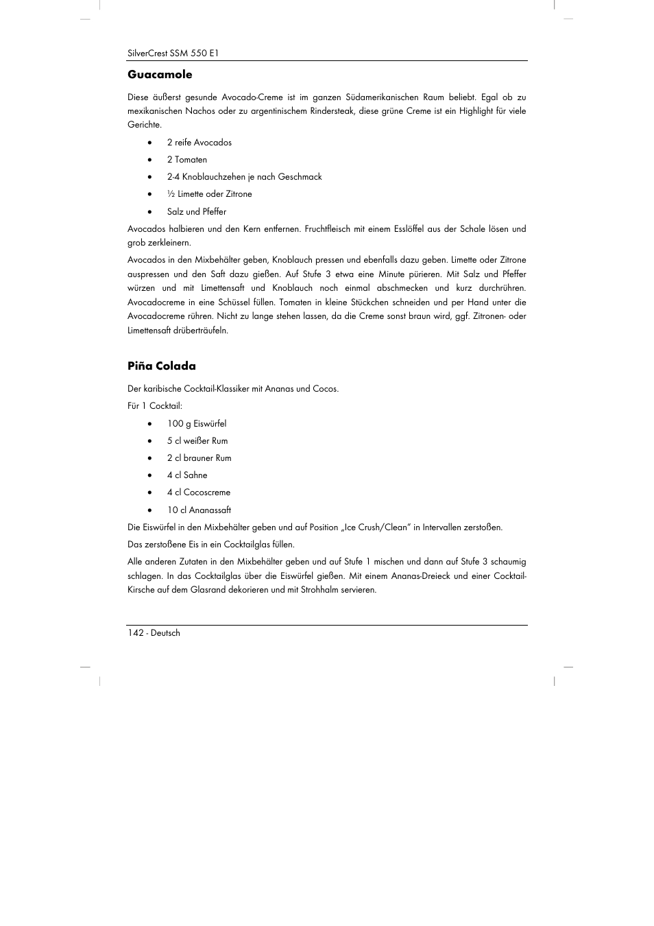 Guacamole, Piña colada | Silvercrest SSM 550 E1 User Manual | Page 144 / 154