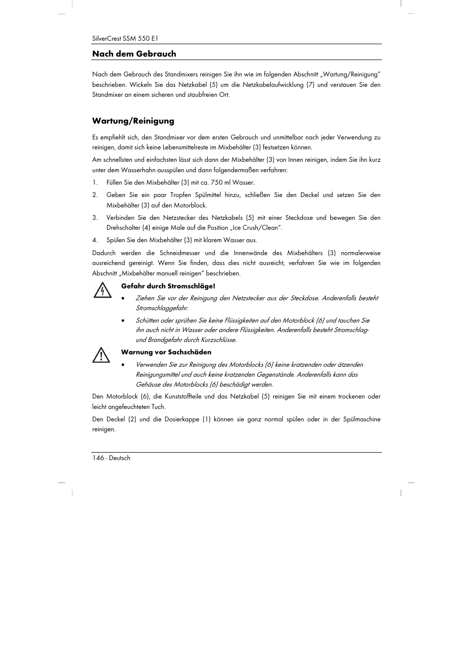 Nach dem gebrauch, Wartung/reinigung | Silvercrest SSM 550 E1 User Manual | Page 148 / 154