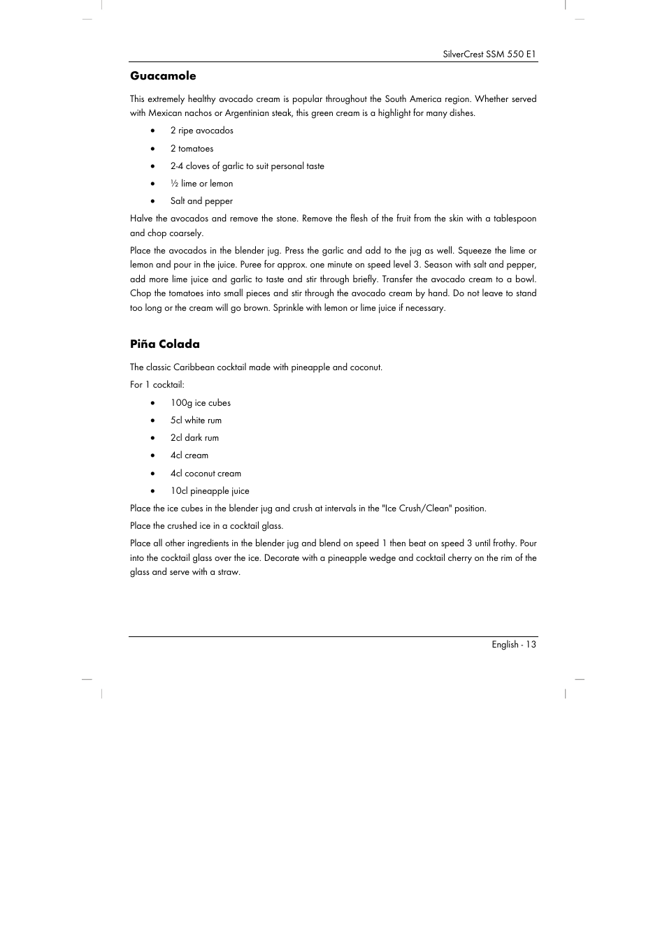 Guacamole, Piña colada | Silvercrest SSM 550 E1 User Manual | Page 15 / 154