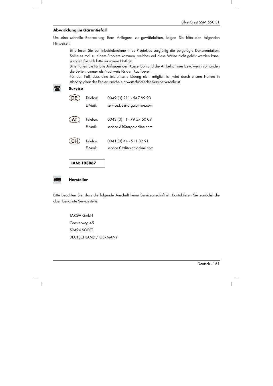 Silvercrest SSM 550 E1 User Manual | Page 153 / 154