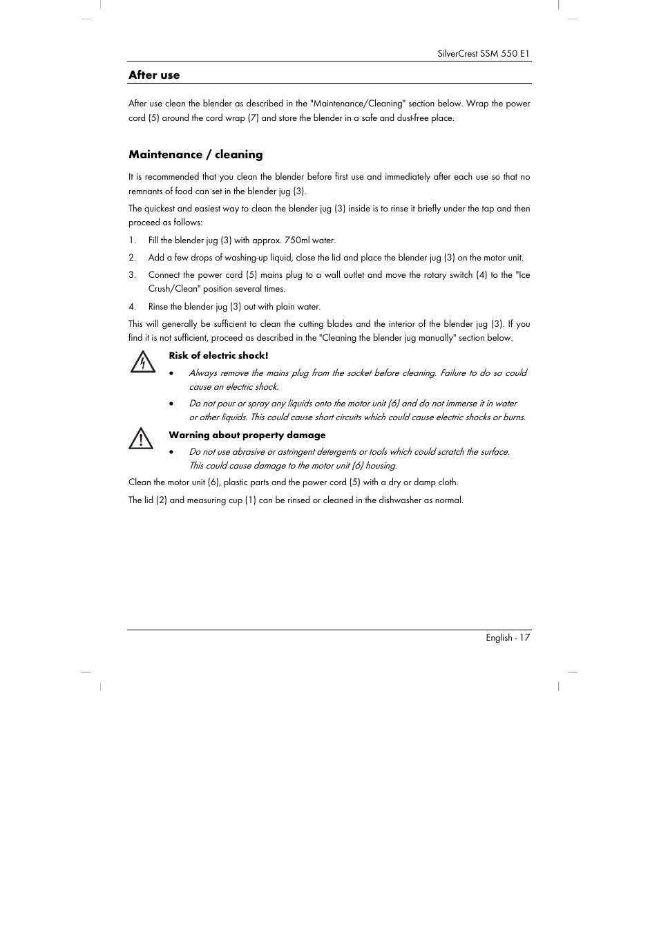 After use, Maintenance / cleaning | Silvercrest SSM 550 E1 User Manual | Page 19 / 154