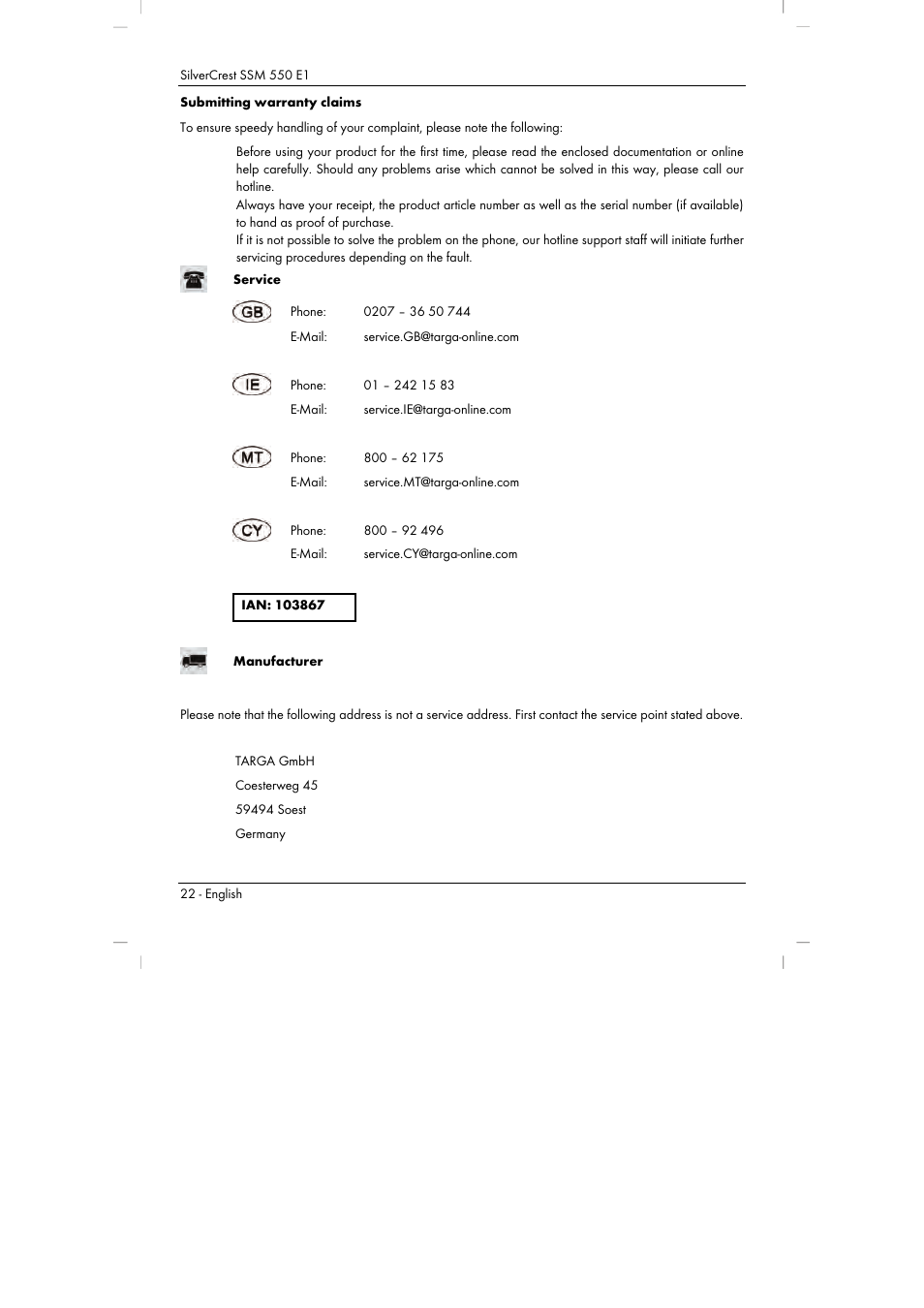 Silvercrest SSM 550 E1 User Manual | Page 24 / 154