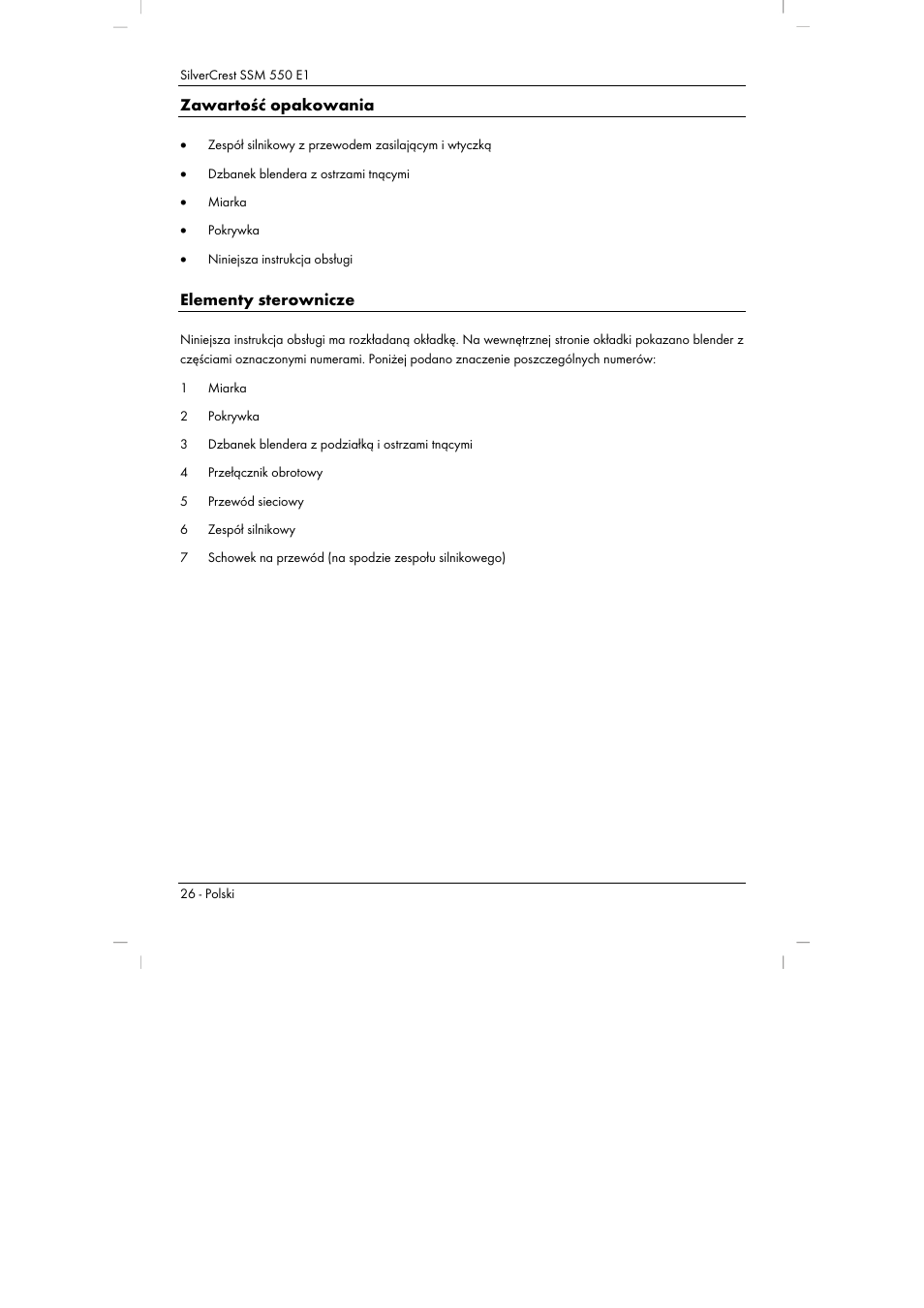 Zawartość opakowania, Elementy sterownicze | Silvercrest SSM 550 E1 User Manual | Page 28 / 154