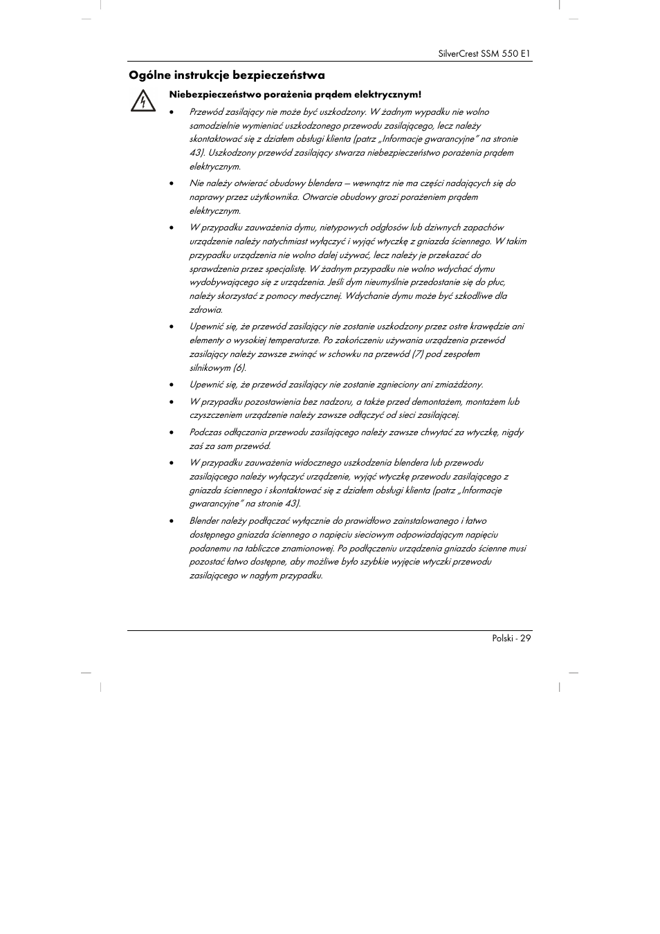 Ogólne instrukcje bezpieczeństwa | Silvercrest SSM 550 E1 User Manual | Page 31 / 154