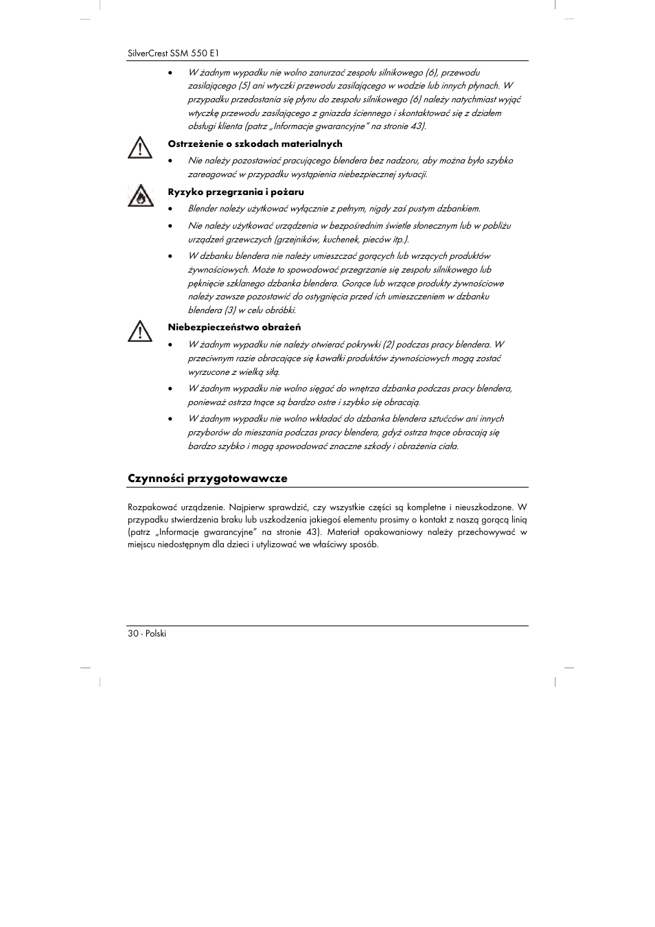 Czynności przygotowawcze | Silvercrest SSM 550 E1 User Manual | Page 32 / 154