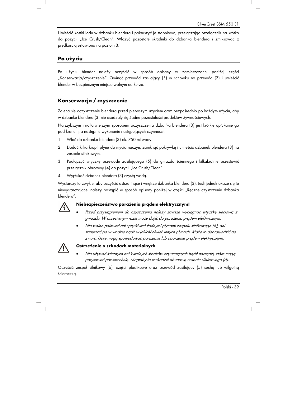 Po użyciu, Konserwacja / czyszczenie | Silvercrest SSM 550 E1 User Manual | Page 41 / 154