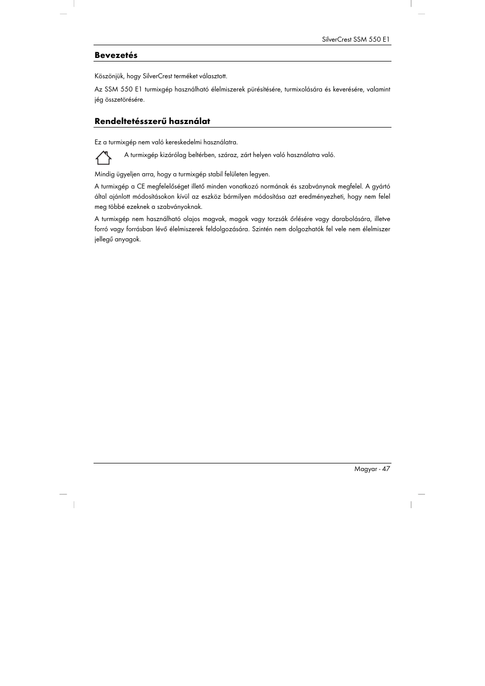 Bevezetés, Rendeltetésszerű használat | Silvercrest SSM 550 E1 User Manual | Page 49 / 154